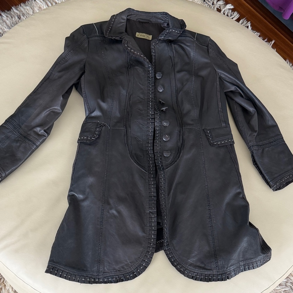 Women's Dark Gray Leather Jacket
